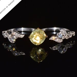 GIA NATURAL 5.21CTS DIAMOND UNHEATED YELLOW SAPPHIRE 18K GOLD DOUBLE FINGER RING